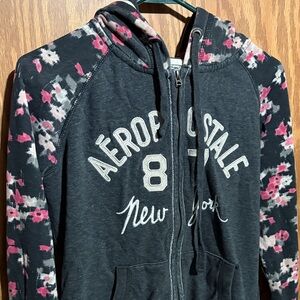 Aeropostale Charcoal and Floral Hoodie